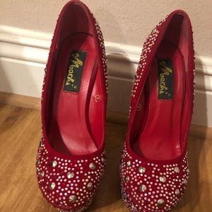 Machi Red Bedazzled Wedges